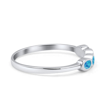Four Stone Petite Dainty Fashion Thumb Ring Round Lab Created Blue Opal Solid 925 Sterling Silver